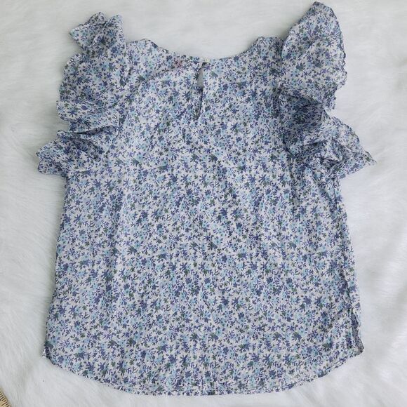 Vince Camuto -272‎ Flutter Sleeve Floral Blouse white blue Women's Small - Picture 4 of 7
